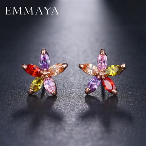 Emmaya Pendientes De Circonia Cúbica Para Mujer Aretes Con Piedras Multicolor Flor Cristal