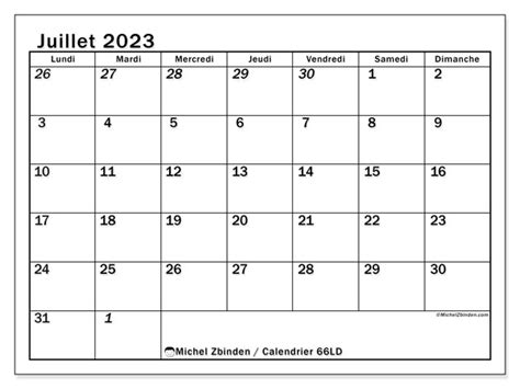 Calendrier Juillet 2023 à Imprimer “501ld” Michel Zbinden Lu