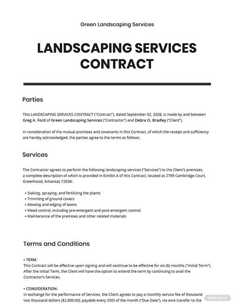 Printable Landscaping Contract