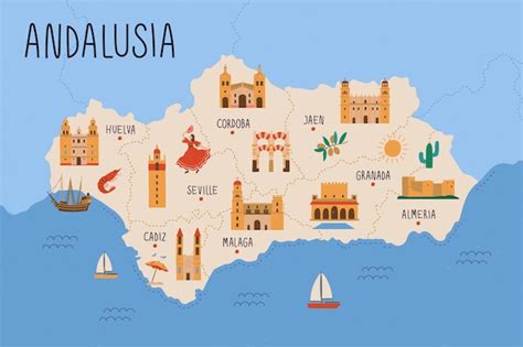 Free Vector Andalusia Map With Landmarks Design