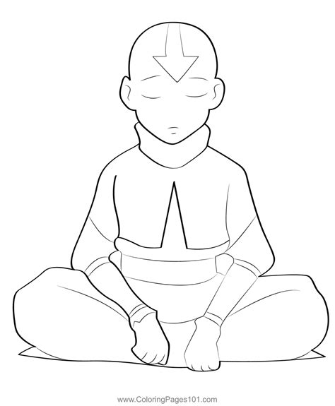 Aang Sitting In Meditation Coloring Page For Kids Free Avatar The