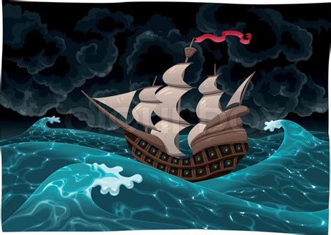 Ship In The Storm Stock Vector Colourbox