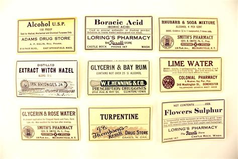 Antique Medicine Apothecary Pharmacy Labels In Blue And White Set Of 9