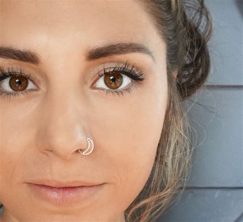 Silver Droplet Moon Nose Ring Septum Ring Sterling Silver Etsy