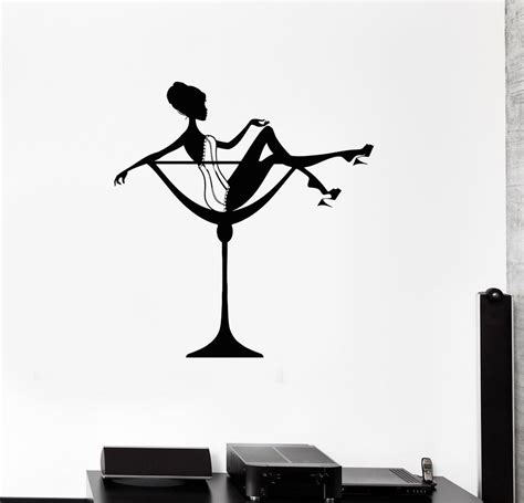 Wall Decal Sexy Woman Cocktail Glass Pin Up Art Decor Vinyl Stickers