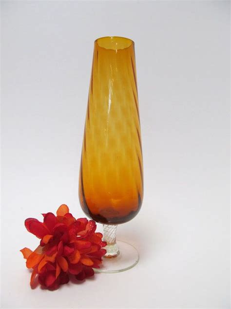 Vintage 1970 S Amber Glass Vase Bud Vase By Hickorytreeantiques Amber Glass Clear Glass