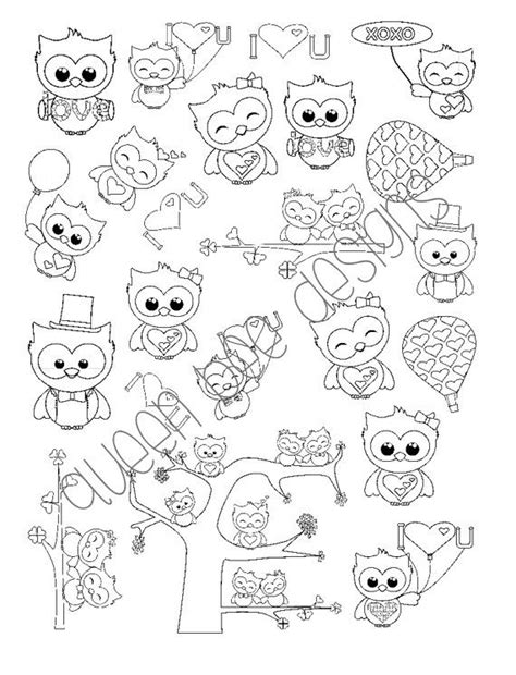Color Your Own Stickers Cute Loving Owls Set Doodling Coloring