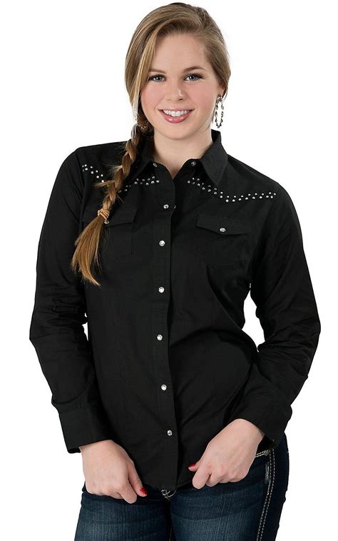 Cumberland Outfitters® Womens Black With Rhinestones Long Sleeve