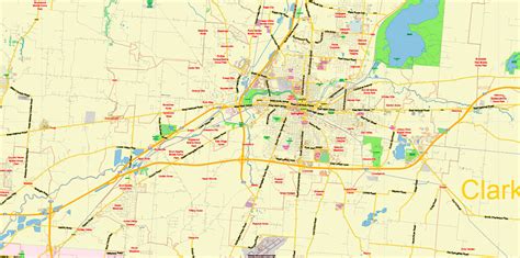 Dayton Springfield Ohio Us Pdf Map Vector Exact City Plan Low Detailed