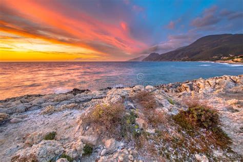 Sunset Over Mediterranean Sea Stock Image Image Of Scenic Island