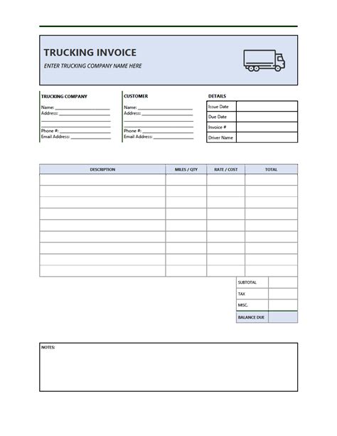 Printable Trucking Invoice Template Printable Blank World