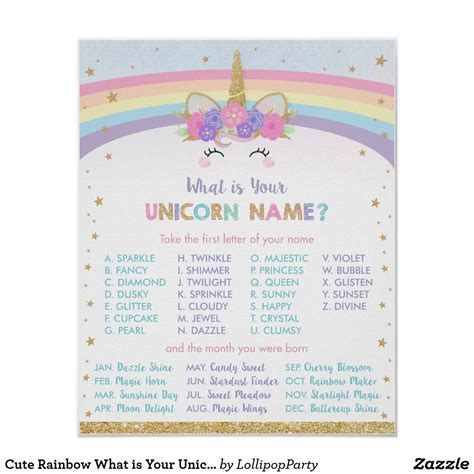 Cute Rainbow What Is Your Unicorn Name Game Sign Unicorn Themed