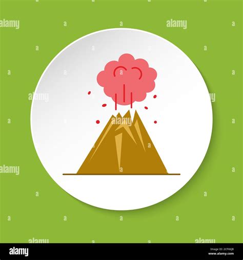 Volcano Eruption Icon In Flat Style Colorful Mountain Symbol On Round