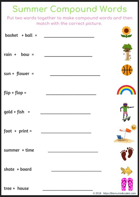 Summer Spelling Compound Words 1 The Mum Educates