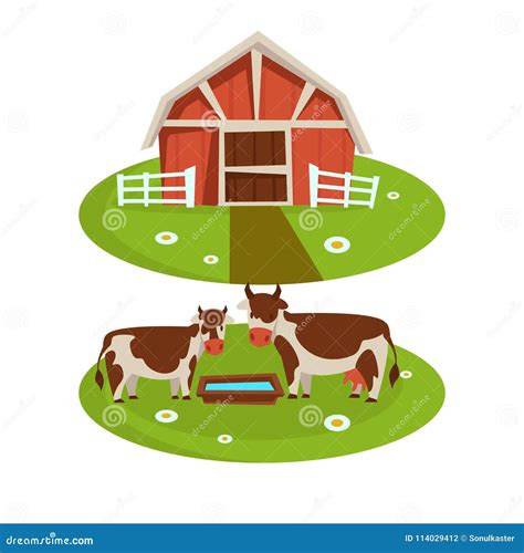 Farm House Barn Or Farmer Agriculture And Cattle Farming Flat Cartoon