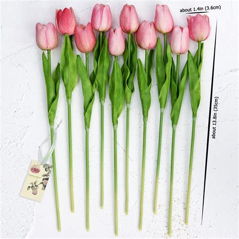 Fiveseasonstuff 10 Stems Of Pink Real Touch Tulip Artificial Etsy Polska