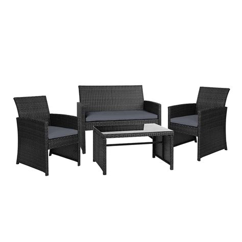 Gardeon Set Of 4 Outdoor Rattan Chairs And Table Black