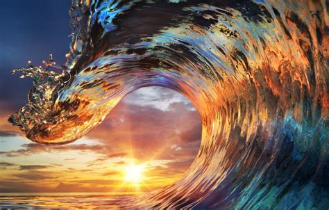 Photo Wallpaper Ocean, Sunset, Water, Wave - Sunset Ocean Waves ...