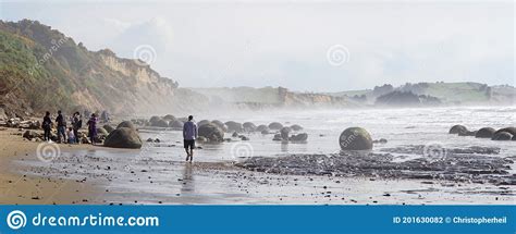 Spherical Rock Moeraki Boulders Located At Koekohe Beach On The South