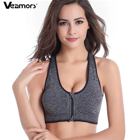VEAMORS Women Shockproof Sports Bra Running Yoga Vest Fitness Underwear Front Zipper Push Up
