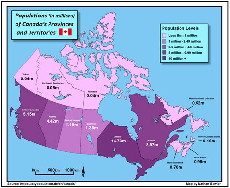 Map Population Of Canada S Provinces Territories R Mapporn