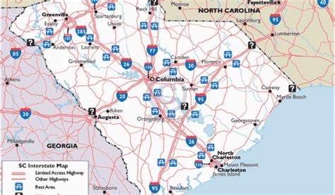 Road Map Of South Carolina And Georgia Cities And Towns Map