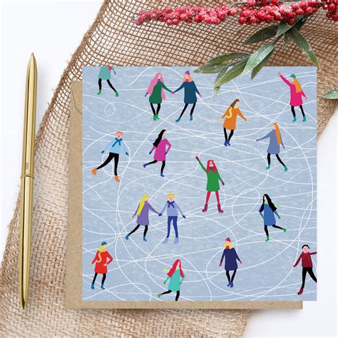 Ice Skating Christmas Card By Bea Baranowska Illustration