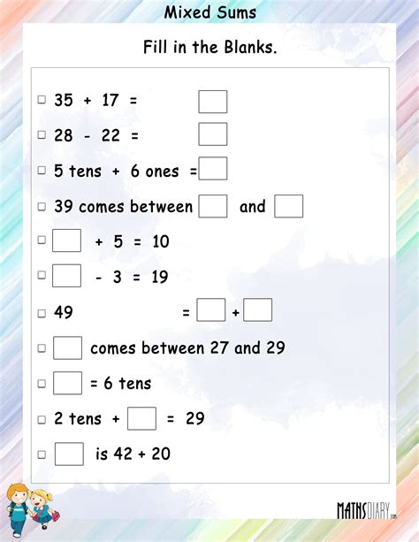 Mixed Sums Math Worksheets