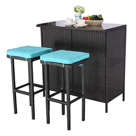 Shop for indoor bistro table set online at target. Do4U 3 Pieces Patio Bar Table Set All-Weather Outdoor Wicker Bar with 2 Storage Shelves Glass ...