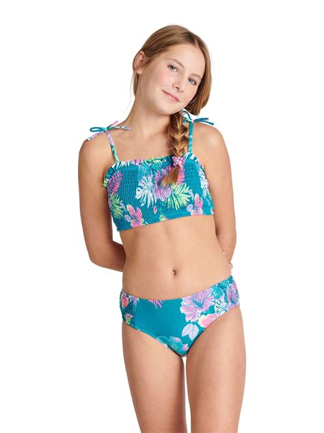 Justice Girls Piece Ruched Bandeau Top Bikini Swimsuit Sizes Walmart Com