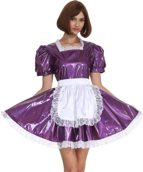 Gocebaby Women Sissy Maid Square Neckline Purple Pvc Lockable Dress