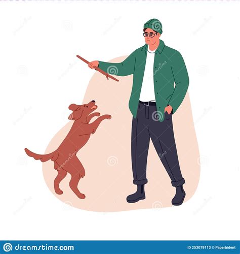 Person Playing With Dog Throwing Stick Pet Owner And Agile Doggy