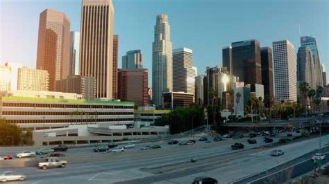 Cinematic Urban Aerial Time Lapse Of Downtown Los Angeles Skyline