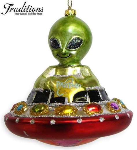 Alien On Spaceship Christmas Ornament Christmas Ornaments Retro