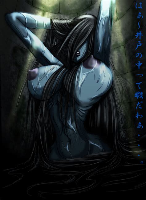 Yamamura Sadako The Ring 1girl Black Hair Blue Skin Breasts
