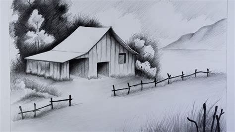 How To Draw Landscape For Beginners Pencil Sketch Scenery Drawing