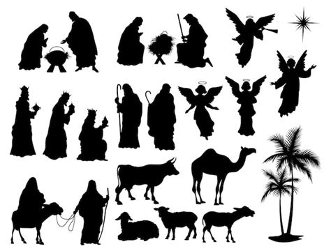 Set Of Nativity Scene Silhouettes Collection Of Traditional Christian