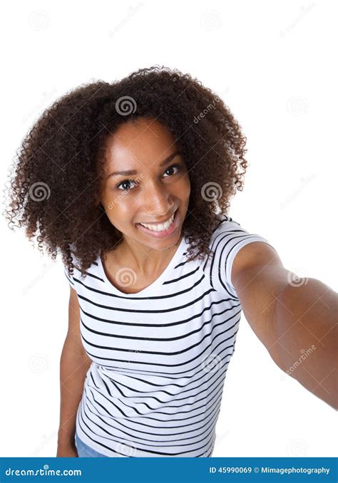 Beautiful African American Woman Taking A Selfie Stock Image Image Of Beautiful Casual 45990069