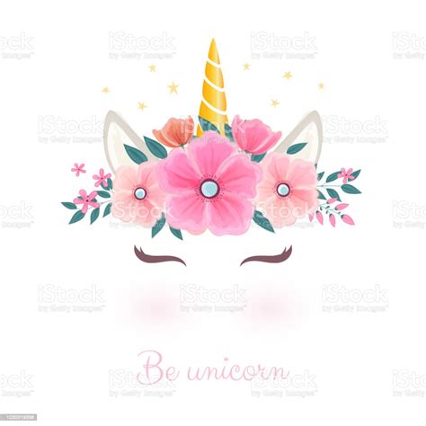 Cute Unicorn Head With Flower Crown Stock Illustration - Download Image