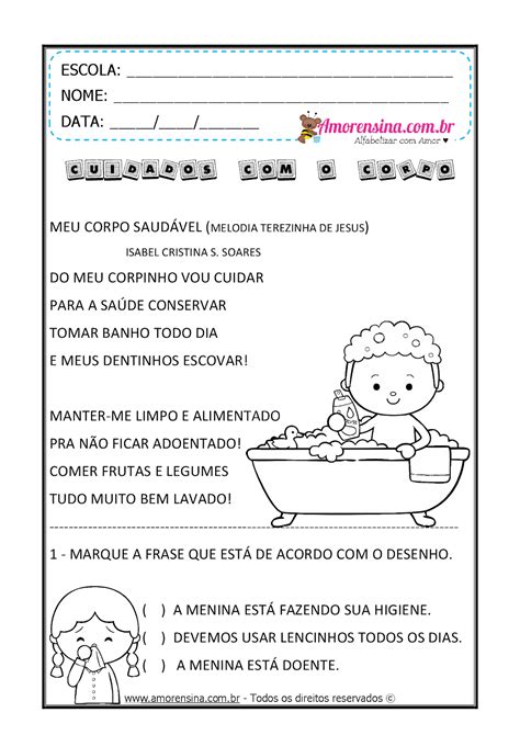 Atividades Sobre Cuidados Com O Corpo 1 Ano