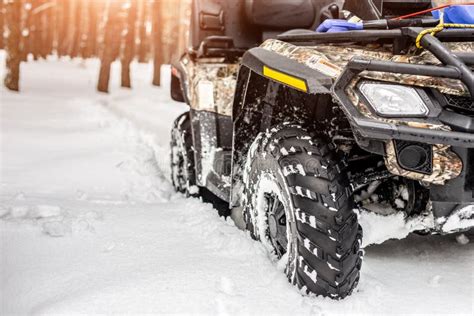 Close Up Atv 4wd Quad Bike In Forest At Winter 4wd All Terreain