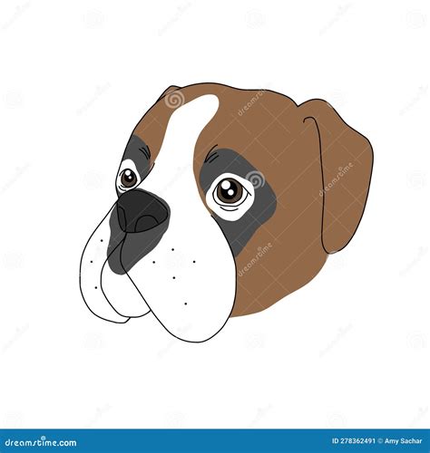 Boxer Dog Face Line Art Cartoon Illustration Stock Vector