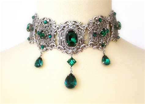 Emerald Swarovski Crystal Choker Bridal Silver Necklace
