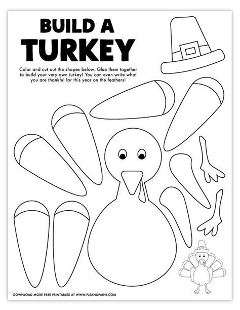 Free Printable Build A Turkey Coloring Page Thanksgiving Crafts