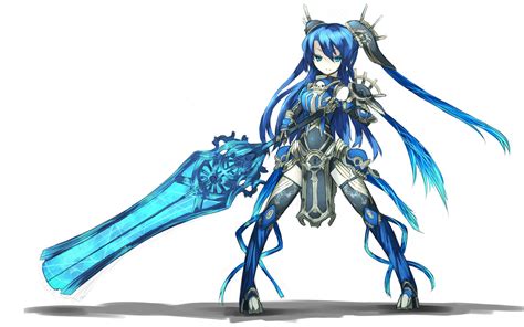 Blue Eyes Weapons Blue Hair Armor Twintails Simple