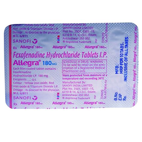 Allegra 180 Mg Tablet 10s Price Uses Side Effects Composition