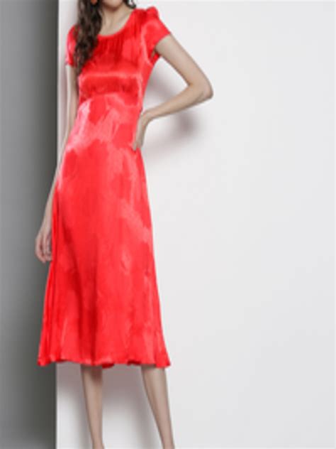 Buy Dorothy Perkins Women Coral Red Self Design Satin Finish A Line Dress Dresses For Women
