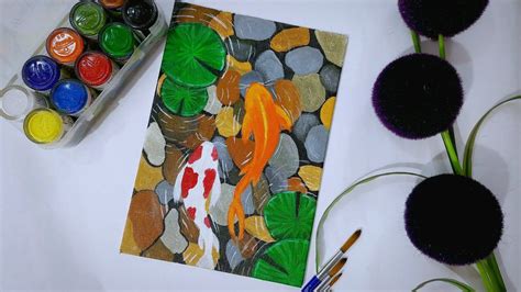 Koi Fish Pond Acrylic Painting Easy Acrylic Painting Tutorial For