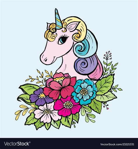 Doodle Cute Unicorn In The Colors Of The Color Vector Image