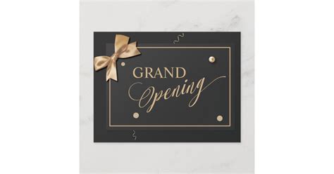 Modern Gold Ribbon Black Grand Opening Invitation Postcard Zazzle